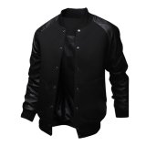 Cocotina Men Boy Long Sleeve Spliced Varsity Baseball Letterman College University Jacket Coat (Black)