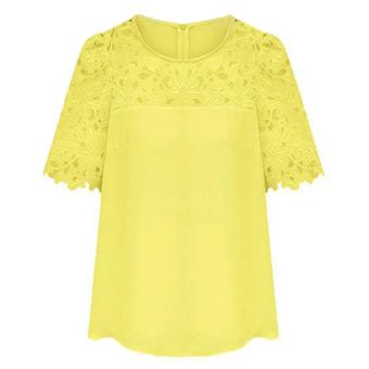 Cyber Women'S Lace Sleeve Splicing Chiffon Casual Shirt Tops Blouse (Yellow) July 2018 - 2 Cyber Women'S Lace Sleeve Splicing Chiffon Casual Shirt Tops Blouse (Yellow) - 2