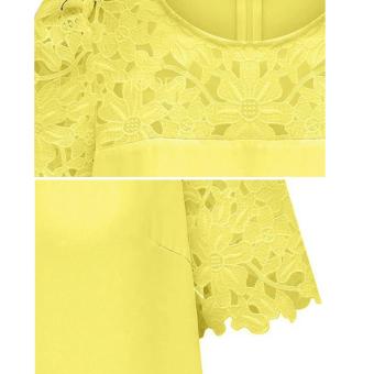 Cyber Women'S Lace Sleeve Splicing Chiffon Casual Shirt Tops Blouse (Yellow) July 2018 - 3 Cyber Women'S Lace Sleeve Splicing Chiffon Casual Shirt Tops Blouse (Yellow) - 3