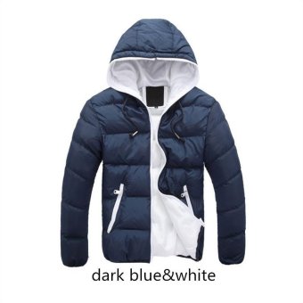 dark blue white Men Down Jacket Splice NEW Arrived Autumn Winter Down Jacket Hooded Winter Jacket for Men Fashion Mens Joint Outerwear Coat Plus Size - intl