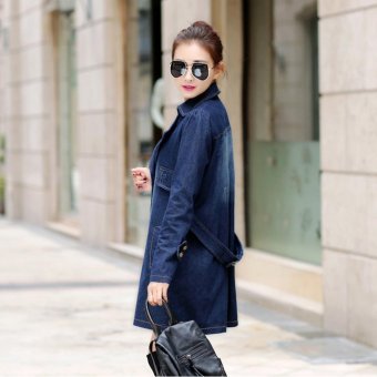 EOZY 2017 New Fashion Women's Denim Jacket Korean Style Spring Autumn Female Lapel Long-sleeved Double Breasted Slim Long Jacket Wind Coat Overcoat Outerwear (Blue) - Intl June 2018 - 2 EOZY 2017 New Fashion Women's Denim Jacket Korean Style Spring Autumn Female Lapel Long-sleeved Double Breasted Slim Long Jacket Wind Coat Overcoat Outerwear (Blue) - intl - 2