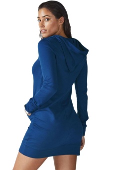 EOZY Fashion Women Long Sleeve Hooded Solid Slim Fit Casual MiniHoodie Dress With Pocket (Blue) - Intl June 2018 - 2 EOZY Fashion Women Long Sleeve Hooded Solid Slim Fit Casual MiniHoodie Dress with Pocket (Blue) - intl - 2