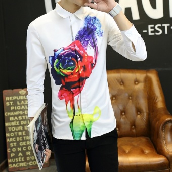 Fall Thin Man Long Sleeve Shirt, Korean Version Slim YoungStudents, Leisure Printed White Shirt Summer - Intl June 2018 - 3 Fall Thin Man Long Sleeve Shirt, Korean Version Slim YoungStudents, Leisure Printed White Shirt Summer - intl - 3