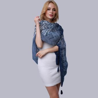 Hang-Qiao New Fashion Accessories Women Silk Scarf Tassel Shawls Blue - Intl June 2018 - 2 Hang-Qiao New Fashion Accessories Women Silk Scarf Tassel Shawls Blue - Intl - 2
