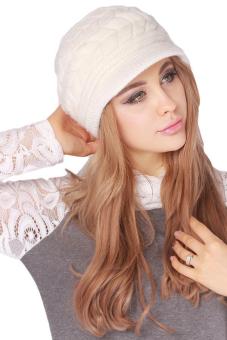 Hang-Qiao Warm Women Knitted Beret Hat Autumn Winter Cap White June 2018 - 3 Hang-Qiao Warm Women Knitted Beret Hat Autumn Winter Cap White - 3