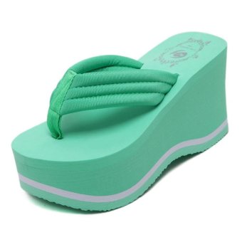 Hang-Qiao Woman Wedges Flip Flops Summer Thick Heele Slippers(Green) - Intl June 2018 - 2 Hang-Qiao Woman Wedges Flip Flops Summer Thick Heele Slippers(Green) - intl - 2