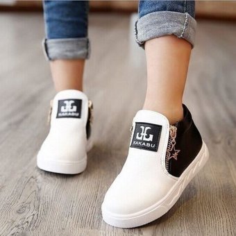 Hanyu Autumn PU Leather Solid Zipper Flat Shoes For Children White April 2018 - 3 Hanyu Autumn PU Leather Solid Zipper Flat Shoes for Children White - 3