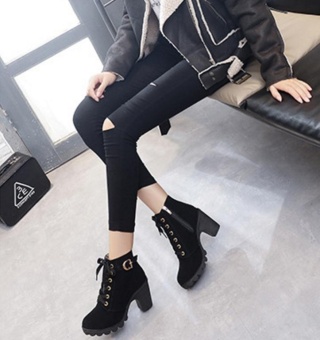 Hanyu Autumn Winter Women Lady PU Leather High Heel Martin Ankle Zipper Boots Shoes Black - Intl June 2018 - 3 Hanyu Autumn Winter Women Lady PU Leather High Heel Martin Ankle Zipper Boots Shoes Black - intl - 3