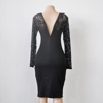 Hanyu Floral Sexy Lace Long Sleeve Dress For Women Ladies Black June 2018 - 5 Hanyu Floral Sexy Lace Long Sleeve Dress for Women Ladies Black - 5