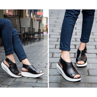 Hanyu New Style Fashion Women's Shake Shoes Summer Fish Mouth Sandals Leather Wedge Shoes Non-slip Platform Shoes With Magic Sticker (Black) - Intl June 2018 - 3 Hanyu New Style Fashion Women's Shake Shoes Summer Fish Mouth Sandals Leather Wedge Shoes Non-slip Platform Shoes with Magic Sticker (Black) - intl - 3