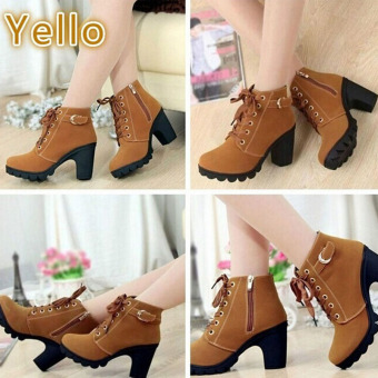 Hanyu Thick PU Leather High Heel Zipper Martin Ankle Boots For Women Yellow June 2018 - 3 Hanyu Thick PU Leather High Heel Zipper Martin Ankle Boots for Women Yellow - 3