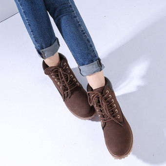 Hanyu Winter Shoes PU Leather Patchwork Strapped Flat Fashion Women Boots Brown June 2018 - 2 Hanyu Winter Shoes PU Leather Patchwork Strapped Flat Fashion Women Boots Brown - 2