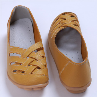 HengSong Women's PU Leather Hollow-Out Flat Shoes Yellow - Intl June 2018 - 2 HengSong Women's PU Leather Hollow-Out Flat Shoes Yellow - Intl - 2