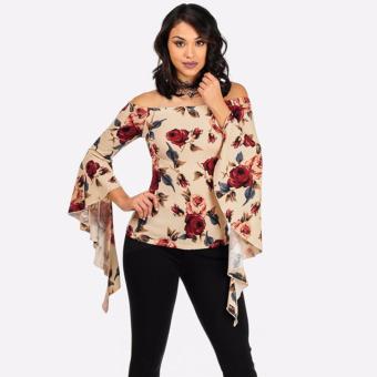 Hequ Off-Shoulder Long Sleeve Tops Shirt With Choker Apricot - Intl June 2018 - 2 Hequ Off-Shoulder Long Sleeve Tops Shirt with Choker Apricot - intl - 2