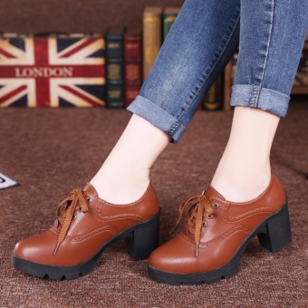 High Heel Women Lace-up Leather Shoes Platform Pumps Ladies ThickHeel Work Shoes (Brown) - Intl April 2018 - 2 High Heel Women Lace-up Leather Shoes Platform Pumps Ladies ThickHeel Work Shoes (Brown) - intl - 2