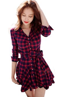 Irregular Hem Checkered Long Sleeve Mini Dress (Red/Black) June 2018 - 2 Irregular Hem Checkered Long Sleeve Mini Dress (Red/Black) - 2