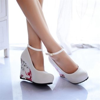 Jiayiqi Women Fashion Wedges Printed High Heels Shoes White - Intl June 2018 - 2 Jiayiqi Women Fashion Wedges Printed High Heels Shoes White - intl - 2