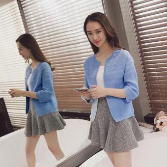 JOY Korea Korean Fashion Loose Short Sweater Cardigan Blue June 2018 - 3 JOY Korea Korean fashion loose short sweater cardigan Blue - 3