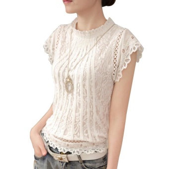 JR Ladies Black White Lace Blouse Short Sleeve Stand Collar WomenTops Elegant Patchwork Crochet Women Shirt - Intl June 2018 - 2 JR Ladies Black White Lace Blouse Short Sleeve Stand Collar WomenTops Elegant Patchwork Crochet Women Shirt - intl - 2