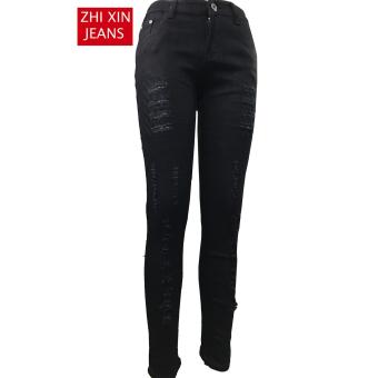 Korea Women's Tattered Classic Ripped Skinny Jeans Blck June 2018 - 2 Korea Women's Tattered Classic Ripped Skinny Jeans blck - 2