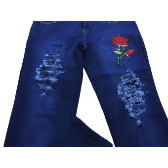 Korea Women's Tattered Classic Ripped Skinny Jeans BLUE June 2018 - 4 Korea Women's Tattered Classic Ripped Skinny Jeans BLUE - 4