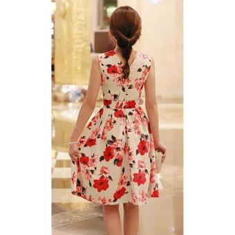 Korean Gissele Floral Cotton Midi Dress W/ Belt (Red) June 2018 - 3 Korean Gissele Floral Cotton Midi Dress w/ Belt (Red) - 3