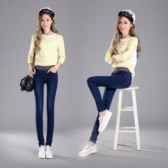 Korean Style Sexy Jeans Women Casual High Waist Elastic Denim LongPencil Pants Lady Trousers (Navy Blue) - Intl June 2018 - 2 Korean Style Sexy Jeans Women Casual High Waist Elastic Denim LongPencil Pants Lady Trousers (Navy Blue) - intl - 2