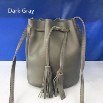 Korean Tassel Drawstring Bucket Bag Cross-body Sling Bag, Dark Gray June 2018 - 2 Korean Tassel Drawstring Bucket Bag Cross-body Sling Bag, Dark Gray - 2