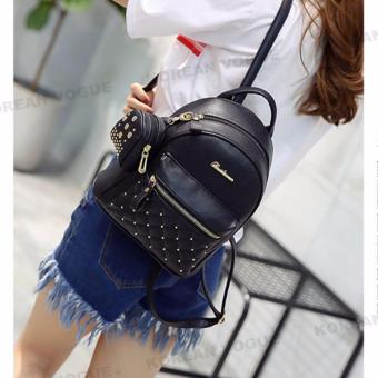 Korean Vogue 2 Pieces KV4009 Mysterious Black Series High Quality Synthetic Leather Student Unique Style Casual Backpack Bag Set June 2018 - 5 Korean Vogue 2 Pieces KV4009 Mysterious Black Series High Quality Synthetic Leather Student Unique Style Casual Backpack Bag Set - 5