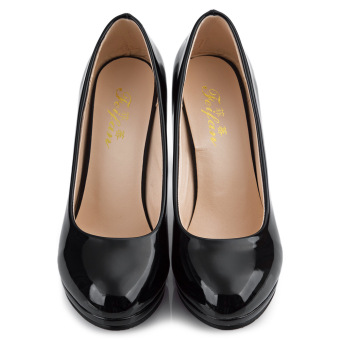 Ladies Thick High Heel Shoes Patent Leather Shallow Mouth Round Toe (Black) May 2018 - 3 Ladies Thick High Heel Shoes Patent Leather Shallow Mouth Round Toe (Black) - 3