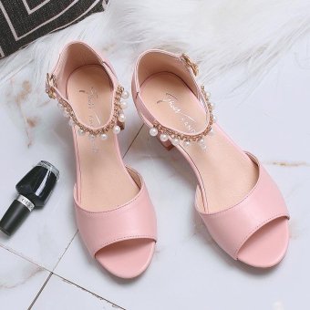 Lady's Heeled Sandals Summer Women's Shoes Block Heels Peep Toe Pearl Ankle Straps Elegant Korean Color Pink - Intl May 2018 - 5 Lady's Heeled Sandals Summer Women's Shoes Block Heels Peep Toe Pearl Ankle Straps Elegant Korean Color Pink - intl - 5