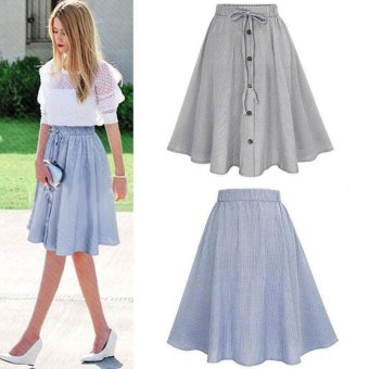 LALANG Summer Women High Waist Striped Pleated Long Skirt Dress (Blue) - Intl June 2018 - 2 LALANG Summer Women High Waist Striped Pleated Long Skirt Dress (Blue) - intl - 2