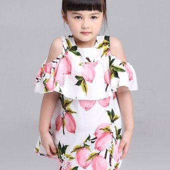 Lemon Print Off The Shoulder Fashion Dress For Girls Clothes (Pink) - Intl June 2018 - 3 Lemon Print Off The Shoulder Fashion Dress For Girls Clothes (Pink) - intl - 3