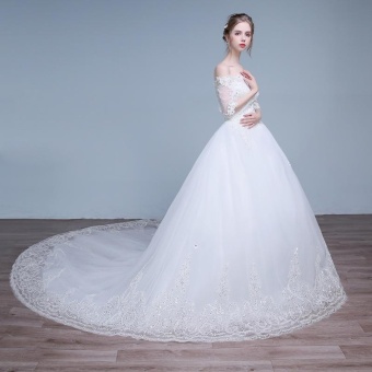 Leondo Off The Shoulder Bridal Dress Half Sleeves Lace Long Train Wedding Gowns (ivory) - Intl May 2018 - 4 Leondo off the shoulder bridal dress half sleeves lace long train wedding gowns (ivory) - intl - 4