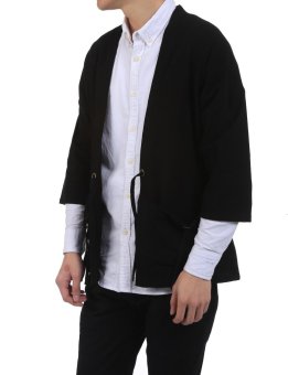 Linemart New Men Casual Open Stitch Front Pockets Drawstring Long Sleeve Solid Loose Coat Kimono ( Black ) - Intl June 2018 - 5 Linemart New Men Casual Open Stitch Front Pockets Drawstring Long Sleeve Solid Loose Coat Kimono ( Black ) - intl - 5
