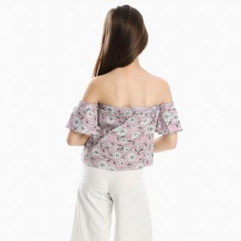 Little Miss Girls Flowers Ribbed Off-shoulder Top (Pink) June 2018 - 2 Little Miss Girls Flowers Ribbed Off-shoulder Top (Pink) - 2
