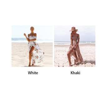Makiyo Women Summer Casual Off Shoulder Floral Print Short Sleeve Long Maxi Beach Dress For Travel Vacation (White) - Intl June 2018 - 3 Makiyo Women Summer Casual Off Shoulder Floral Print Short Sleeve Long Maxi Beach Dress For Travel Vacation (White) - intl - 3