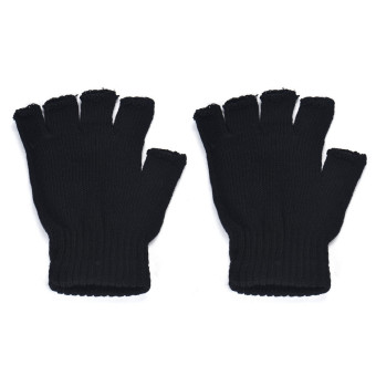 Men Black Knitted Stretch Elastic Warm Half Finger Fingerless Gloves May 2018 - 5 Men Black Knitted Stretch Elastic Warm Half Finger Fingerless Gloves - 5