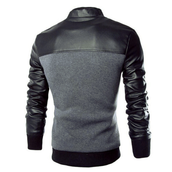 Men Casual Leather Sleeves Jacket (Grey) April 2018 - 4 Men Casual Leather Sleeves Jacket (Grey) - 4