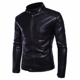 Men Leisure Top Quality PU Leather Motorcycle Jackets Black - Intl June 2018 - 2 Men Leisure Top Quality PU Leather Motorcycle Jackets Black - intl - 2