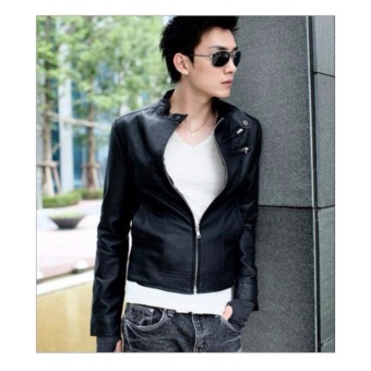 Men Stand Collar Slim Leather Jacket - Intl June 2018 - 3 Men Stand Collar Slim Leather Jacket - intl - 3