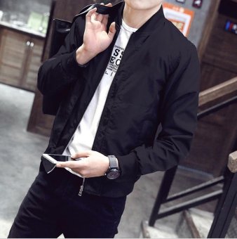 Men's Bomber Jacket Slim Coat Zipper Outwear Black - Intl June 2018 - 2 Men's Bomber Jacket Slim Coat Zipper Outwear Black - intl - 2