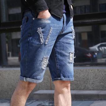 Men's Class Denim Short With V Tattered Design July 2018 - 2 Men's Class Denim short With V Tattered Design - 2