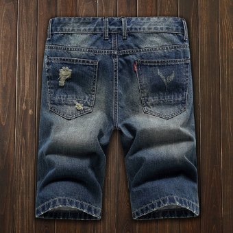 Mens Denim Shorts 2017 Summer Straight Casual Knee Length ShortBermuda Masculina Ripped Jeans Shorts For Men - Intl June 2018 - 3 Mens Denim Shorts 2017 Summer Straight Casual Knee Length ShortBermuda Masculina Ripped Jeans Shorts for Men - intl - 3