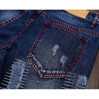 Mens High Quality Patch Jeans Ripped Jeans For Men Holes Pants Denim Trousers- Dark Blue - Intl July 2018 - 5 Mens high quality Patch Jeans ripped jeans for men holes pants denim trousers- Dark Blue - intl - 5