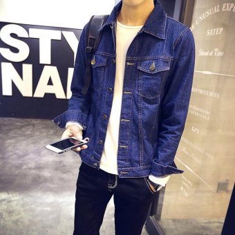 Men's Jacket Denim Jacket Male Korean Style Jeans Jacket - DarkBlue - Intl June 2018 - 2 men's jacket denim jacket male Korean style jeans jacket - DarkBlue - Intl - 2