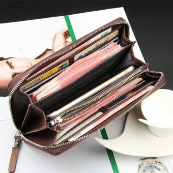 Mens Solid High-grade Leather Zipper Wallet Male Business Clutch Purse Cellphone Bag Blue - Intl June 2018 - 2 Mens Solid High-grade Leather Zipper Wallet Male Business Clutch Purse Cellphone Bag Blue - Intl - 2