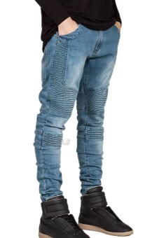 Mens Stretch Pintunck Slim Denim Biker Jeans (Blue) (Intl) - Intl April 2018 - 2 Mens Stretch Pintunck Slim Denim Biker Jeans (Blue) (Intl) - Intl - 2