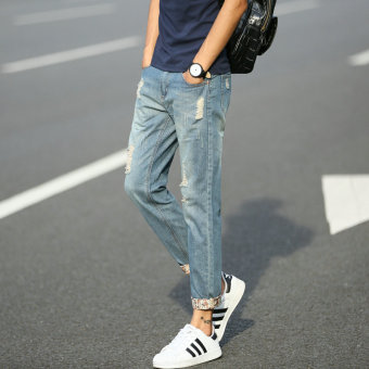 Men's Vintage Ripped Jeans Slim Ankle Length Pants Retro Hole DenimJeans - Intl June 2018 - 3 Men's Vintage Ripped Jeans Slim Ankle Length Pants Retro Hole DenimJeans - intl - 3