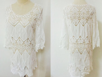 New 2016 Summer Sexy O-Neck Cover Up Women Beach Dress TunicOpenwork Crochet Blouse Fashion Quarter Sleeve Bikini Beachwear June 2018 - 5 New 2016 Summer Sexy O-Neck Cover Up Women Beach Dress TunicOpenwork Crochet Blouse Fashion Quarter Sleeve Bikini Beachwear - 5